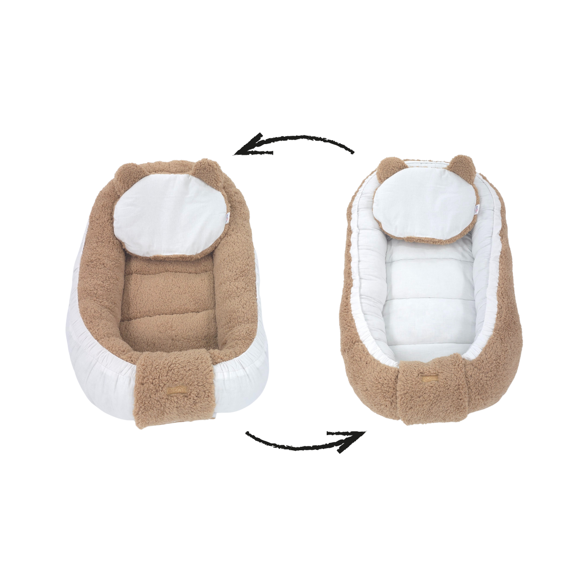 Soosie - Baby Nestje - Babynestje - Zacht en Veilig - Bruin Teddy Katoen en Witte Katoen