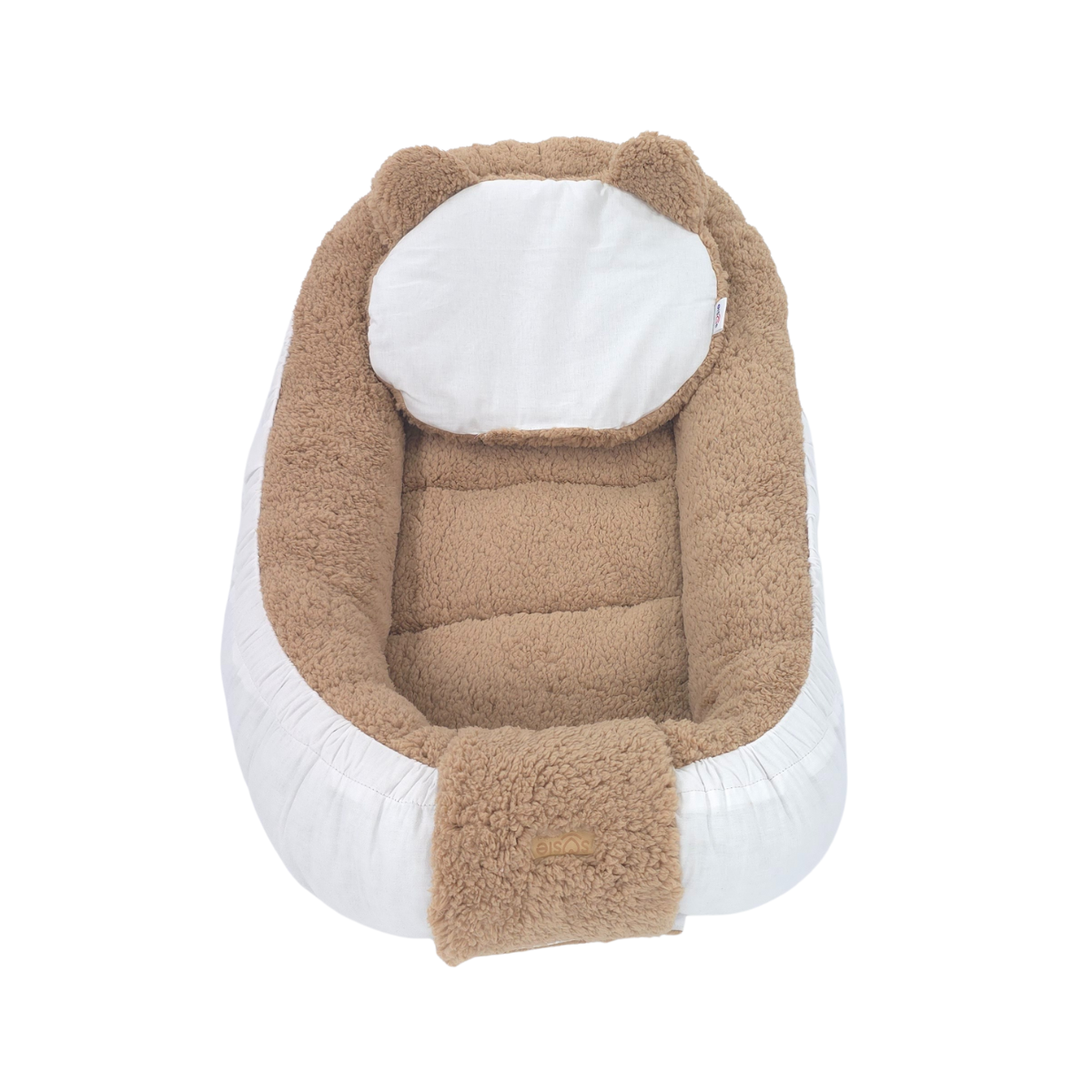 Soosie - Baby Nestje - Babynestje - Zacht en Veilig - Bruin Teddy Katoen en Witte Katoen