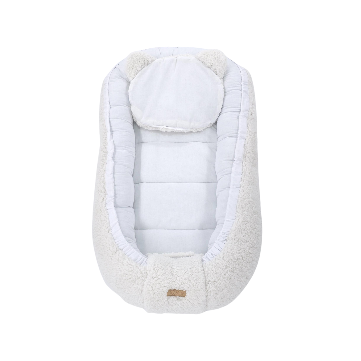 Soosie babynestje dubbelzijdig, crème teddy met wit katoen, 90x50 cm