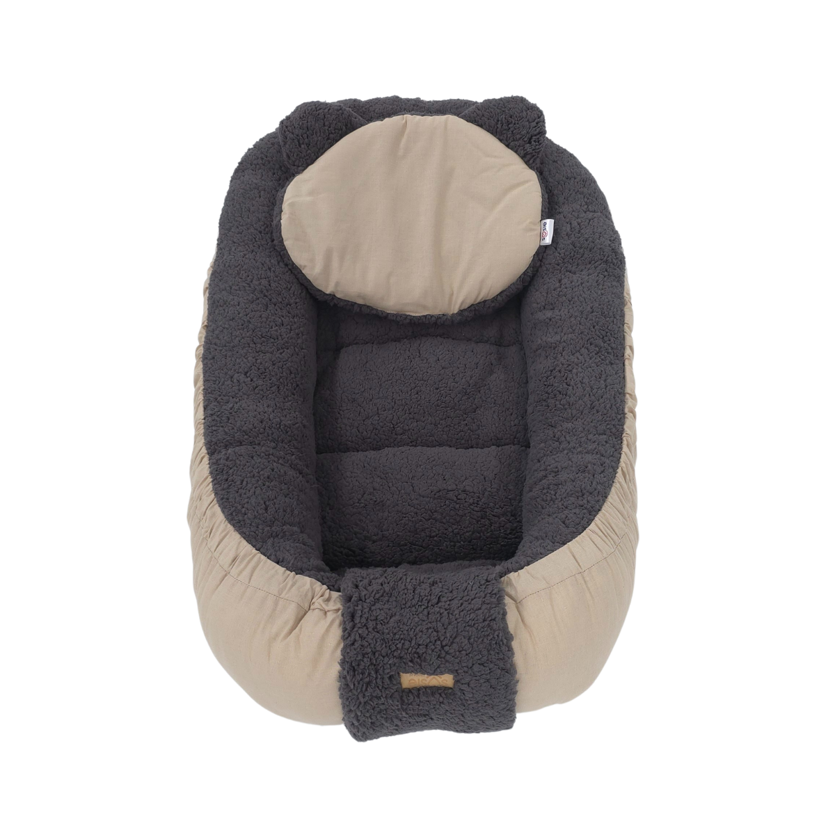 Soosie - Babynestje - Dubbelzijdig - Teddy Grijs met Bruine Katoen - Comfortabel en Veilig