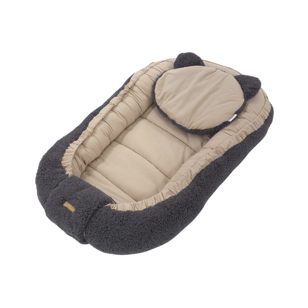 Soosie - Babynestje - Dubbelzijdig - Teddy Grijs met Bruine Katoen - Comfortabel en Veilig