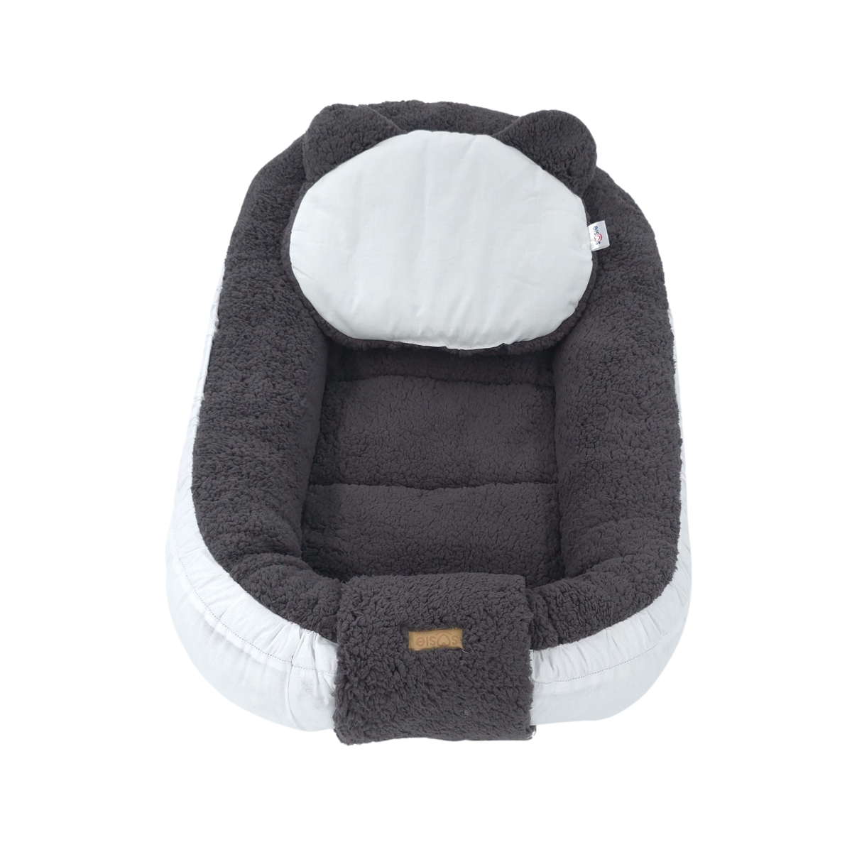 Soosie - Babynestje - Dubbelzijdig - Teddy Grijs met Witte Katoen - Comfortabel en Veilig