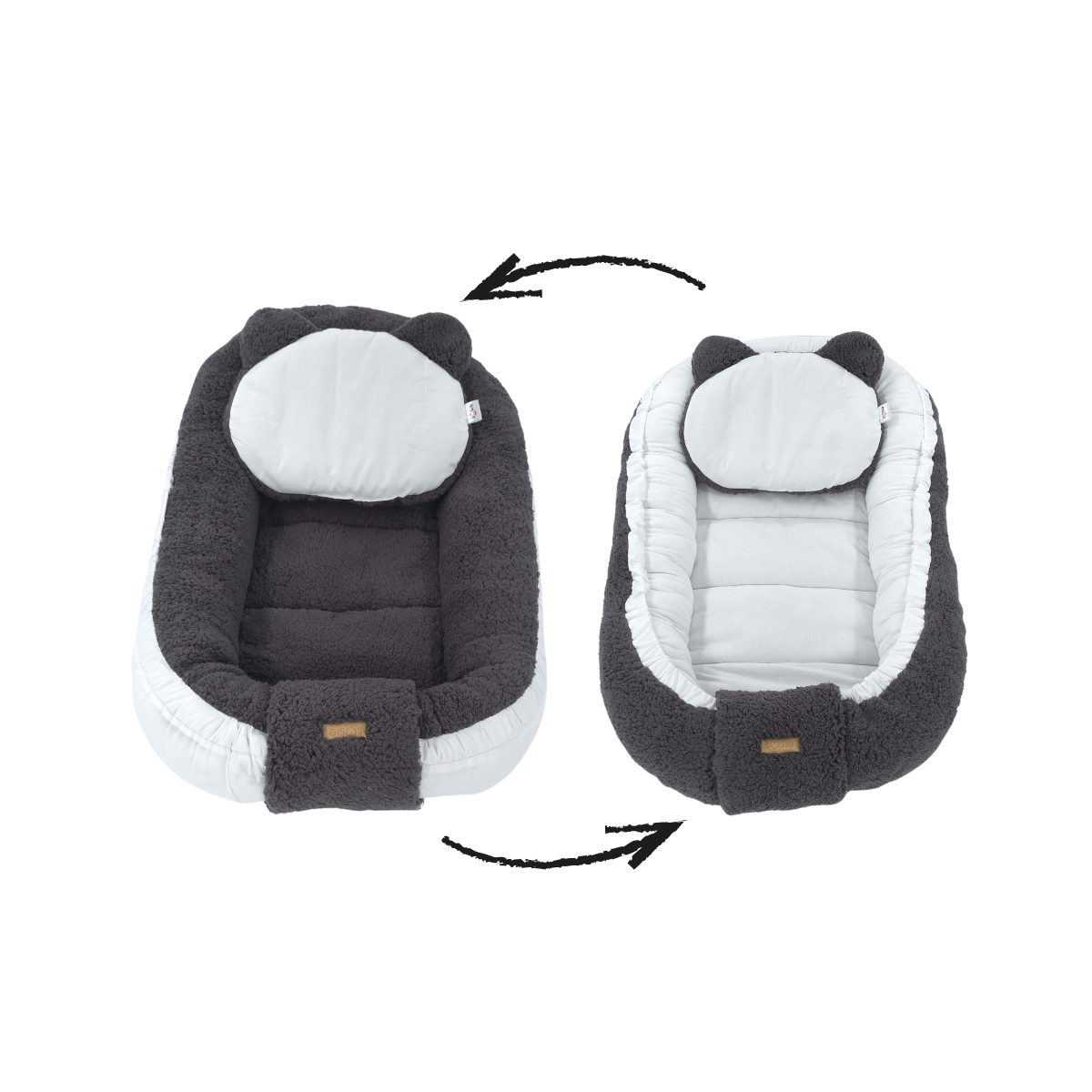Soosie - Babynestje - Dubbelzijdig - Teddy Grijs met Witte Katoen - Comfortabel en Veilig
