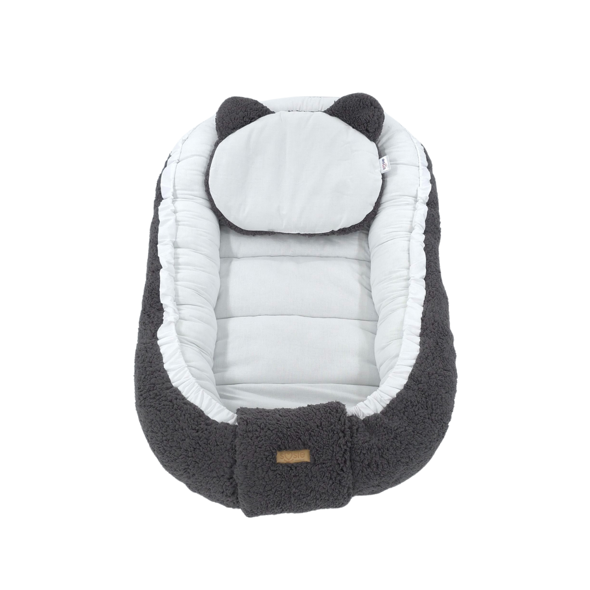 Soosie babynestje dubbelzijdig, grijs teddy met wit katoen, 90x50 cm