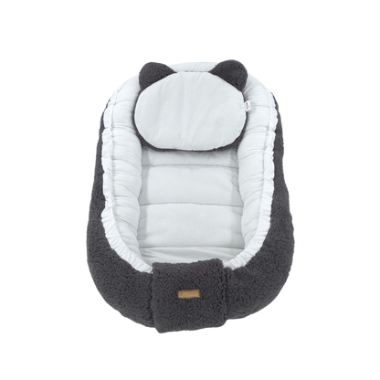 Soosie babynestje dubbelzijdig, grijs teddy met wit katoen, 90x50 cm