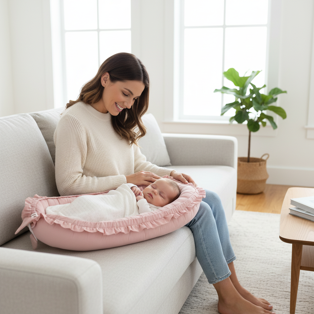 Soosie FRILL babynestje roze met kussen