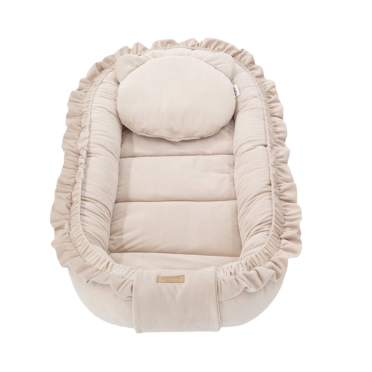 Babynestje - GLAMOUR - Babynest SET met kussen - VELVET - Beige