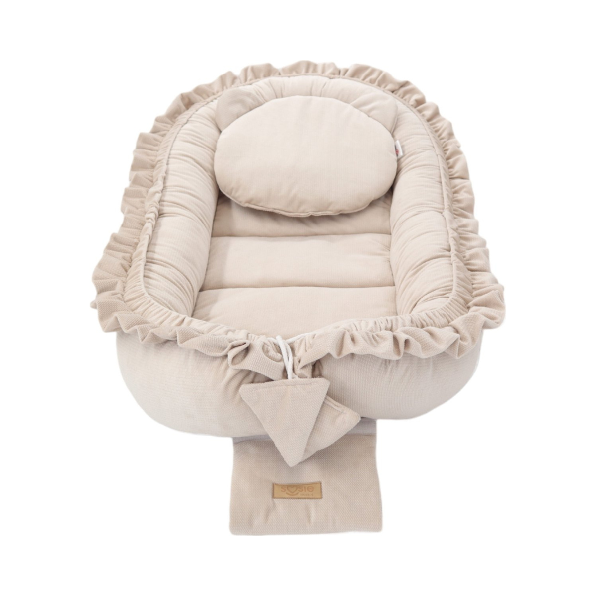 Babynestje - GLAMOUR - Babynest SET met kussen - VELVET - Beige
