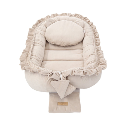 Babynestje - GLAMOUR - Babynest SET met kussen - VELVET - Beige
