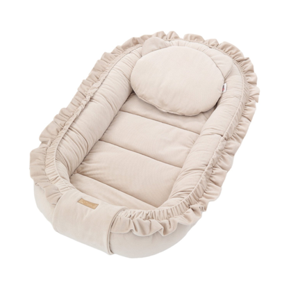 Babynestje - GLAMOUR - Babynest SET met kussen - VELVET - Beige