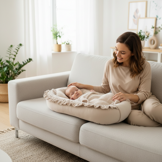 Babynestje - GLAMOUR - Babynest SET met kussen - VELVET - Beige