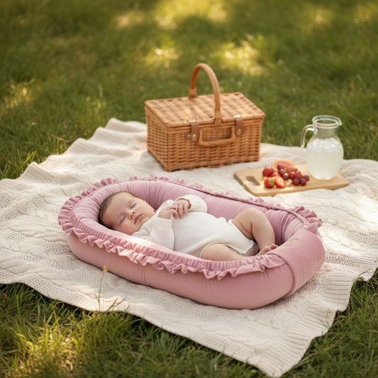 Babynestje - GLAMOUR - Babynest SET met kussen - VELVET - Roze