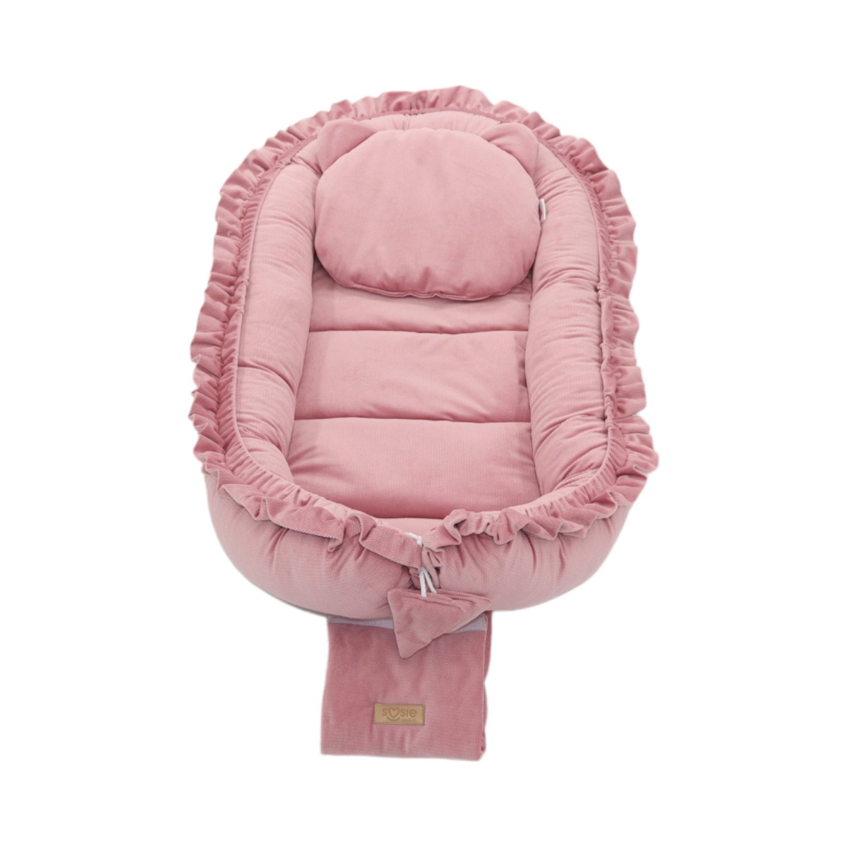 Babynestje - GLAMOUR - Babynest SET met kussen - VELVET - Roze