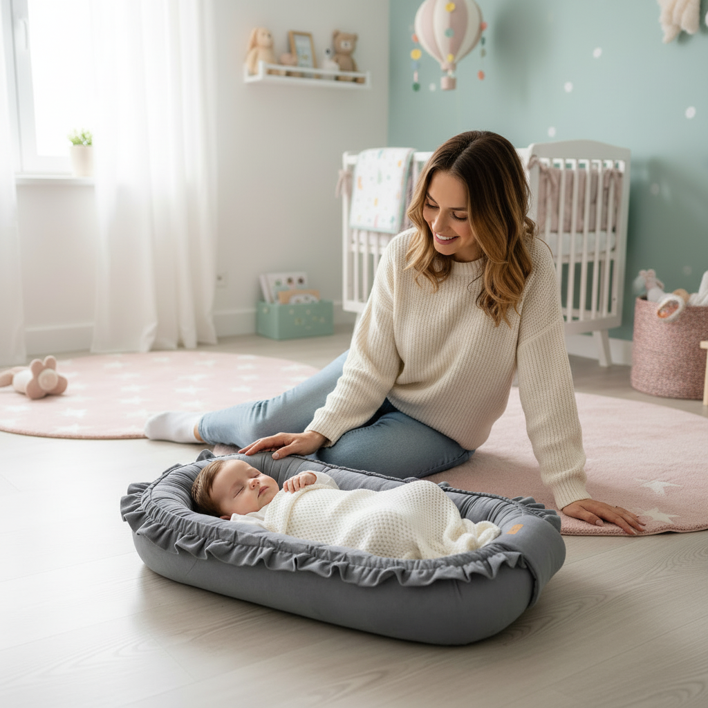 Soosie GLAMOUR babynestje velvet grijs met kussen