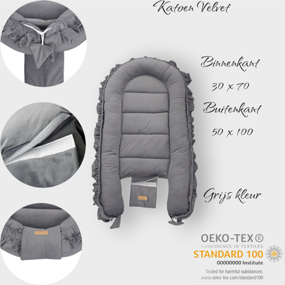 Babynestje - GLAMOUR - Babynest SET met kussen - VELVET - Grijs