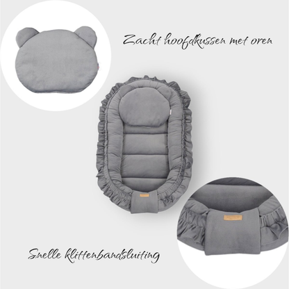 Babynestje - GLAMOUR - Babynest SET met kussen - VELVET - Grijs