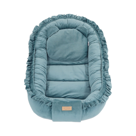 Babynestje - GLAMOUR - Babynest SET met kussen - VELVET - Blauw