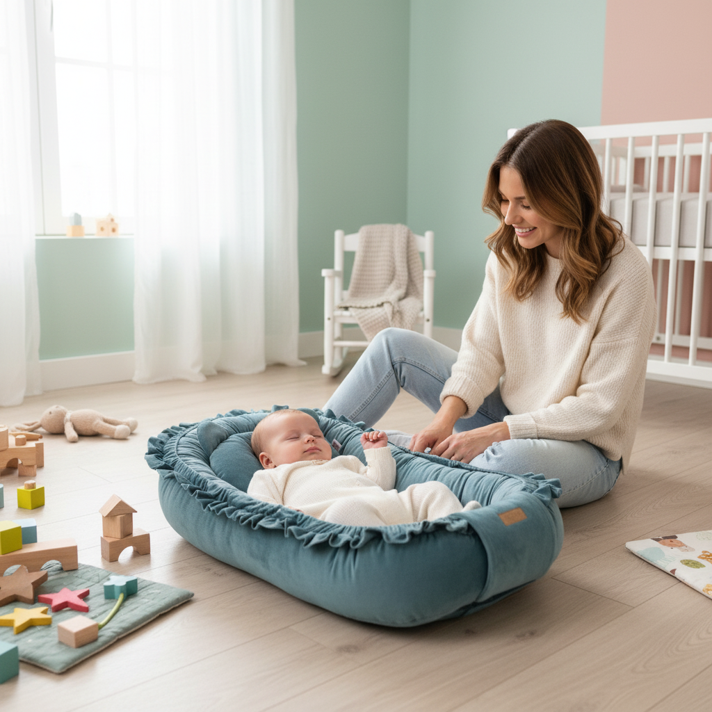 Soosie GLAMOUR babynestje velvet blauw met kussen