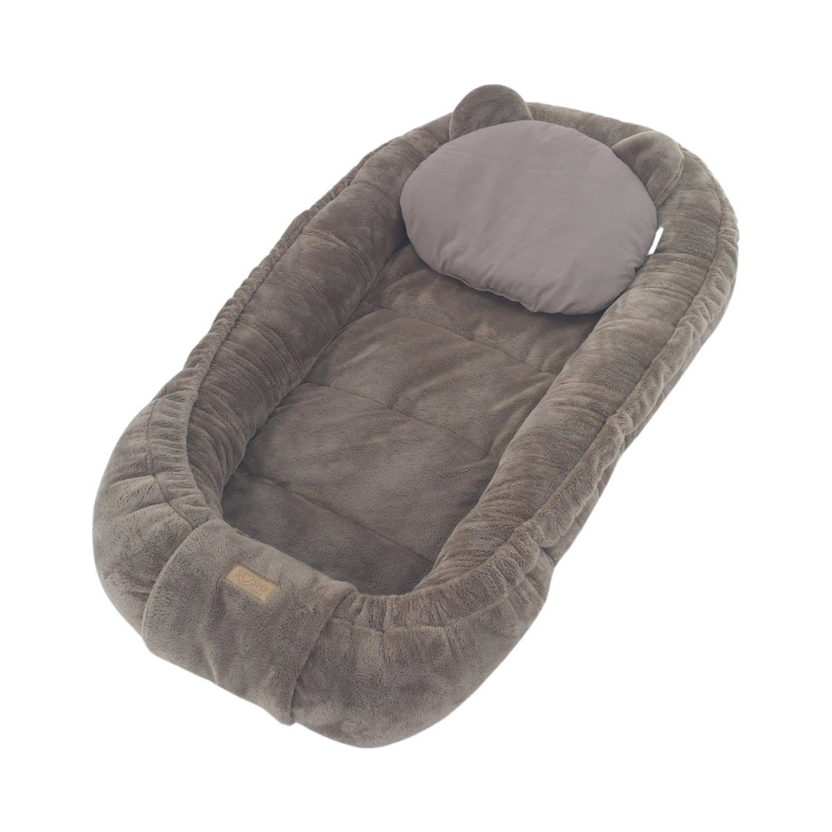 Soosie Minky pluche babynestje, bruin chocolade, detail