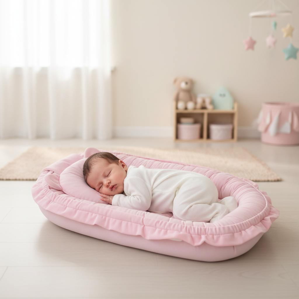 Soosie GLAMOUR babynestje velvet zachte roze met kussen