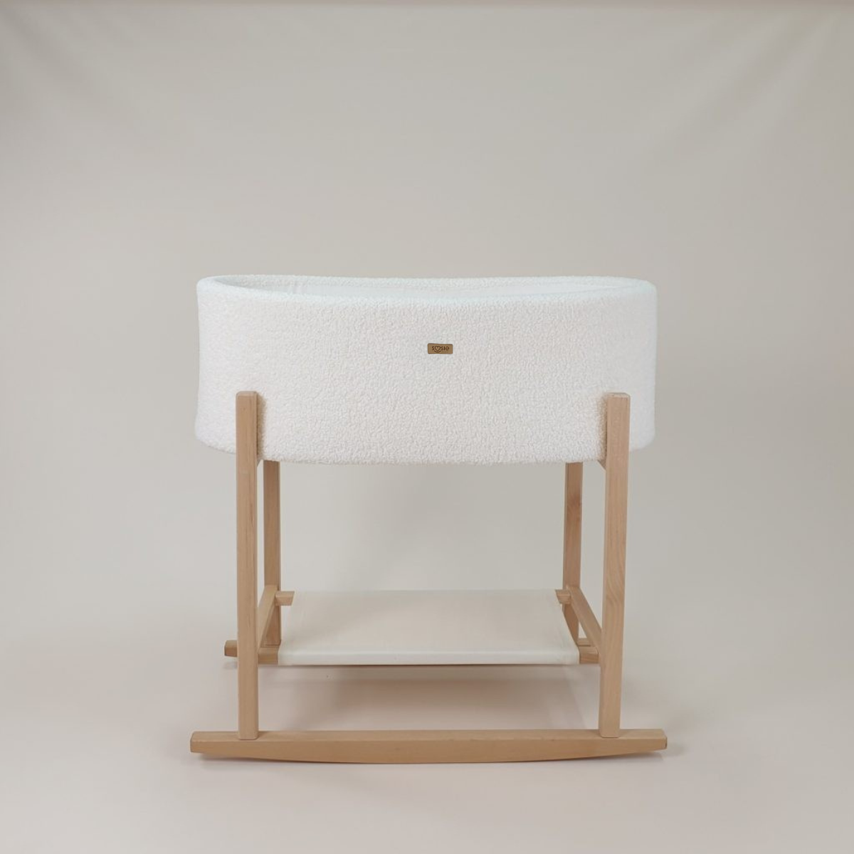 Soosie - Teddy Bouclé - Mozesmand - Baby Wieg met Schommelbasis - Natuurlijk Beukenhout – Cream – 75×36 – Met Matras
