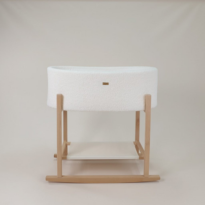 Soosie - Teddy Bouclé - Mozesmand - Baby Wieg met Schommelbasis - Natuurlijk Beukenhout – Cream – 75×36 – Met Matras