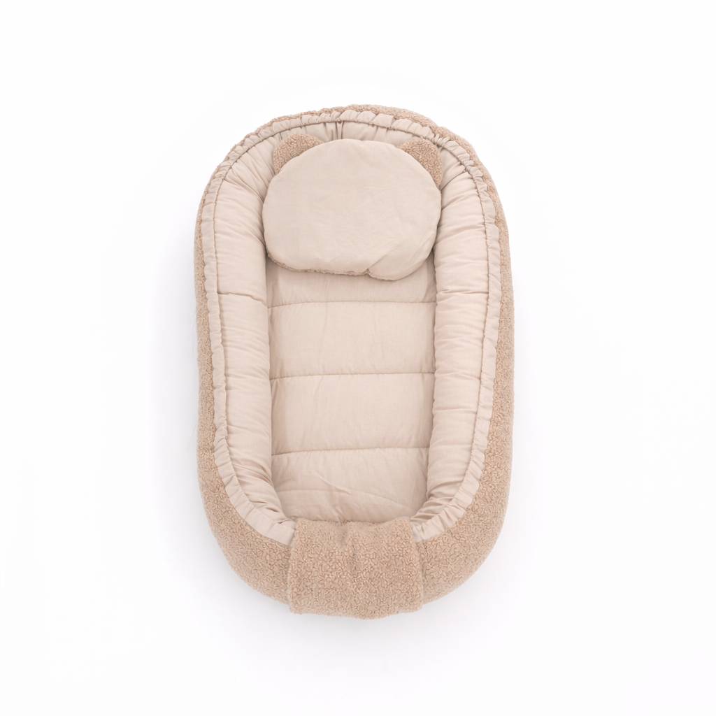 Soosie - Baby Nestje - Babynestje - Zacht en Veilig - Bruin Teddy Katoen en Bruin Katoen