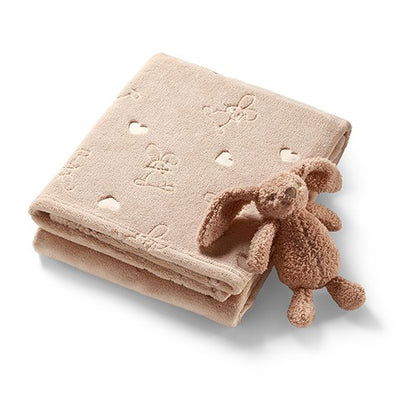 Babydeken met knuffel, beige fleece met reliëfpatroon