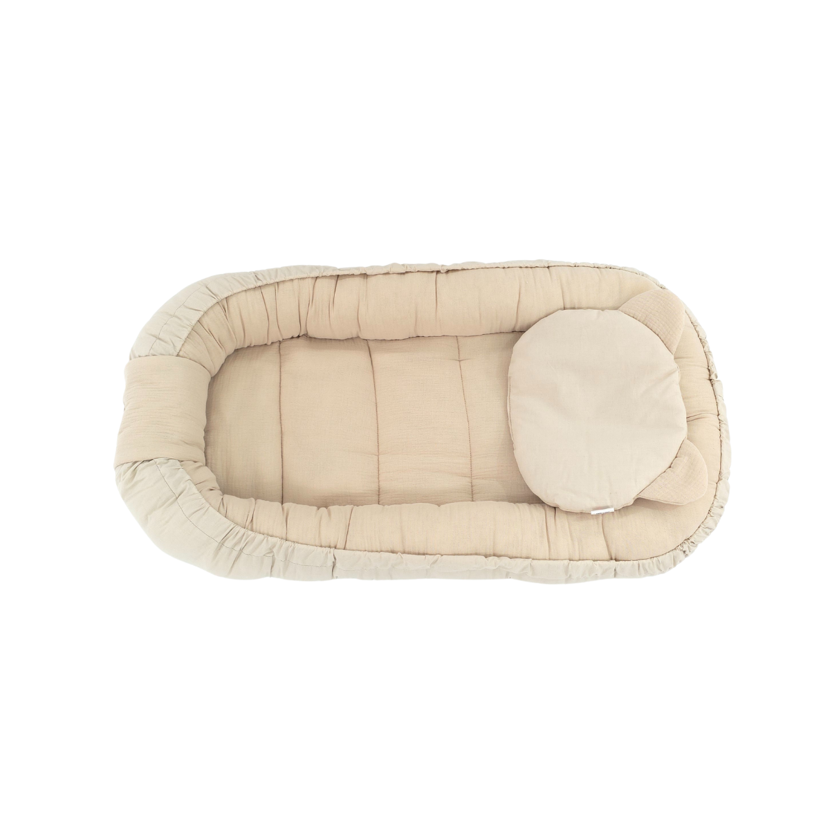 Soosie Babynestje met kussentje – Katoen & Mousseline – Dubbelzijdig – Beige – 90×50 cm - Verstelbaar met Strikkoorden – OEKO-TEX®, Anti-allergeen, Made in EU