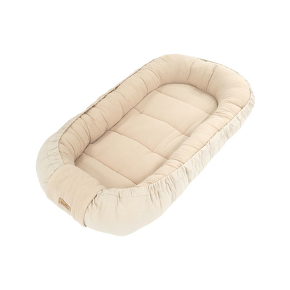Soosie Babynestje met kussentje – Katoen & Mousseline – Dubbelzijdig – Beige – 90×50 cm - Verstelbaar met Strikkoorden – OEKO-TEX®, Anti-allergeen, Made in EU