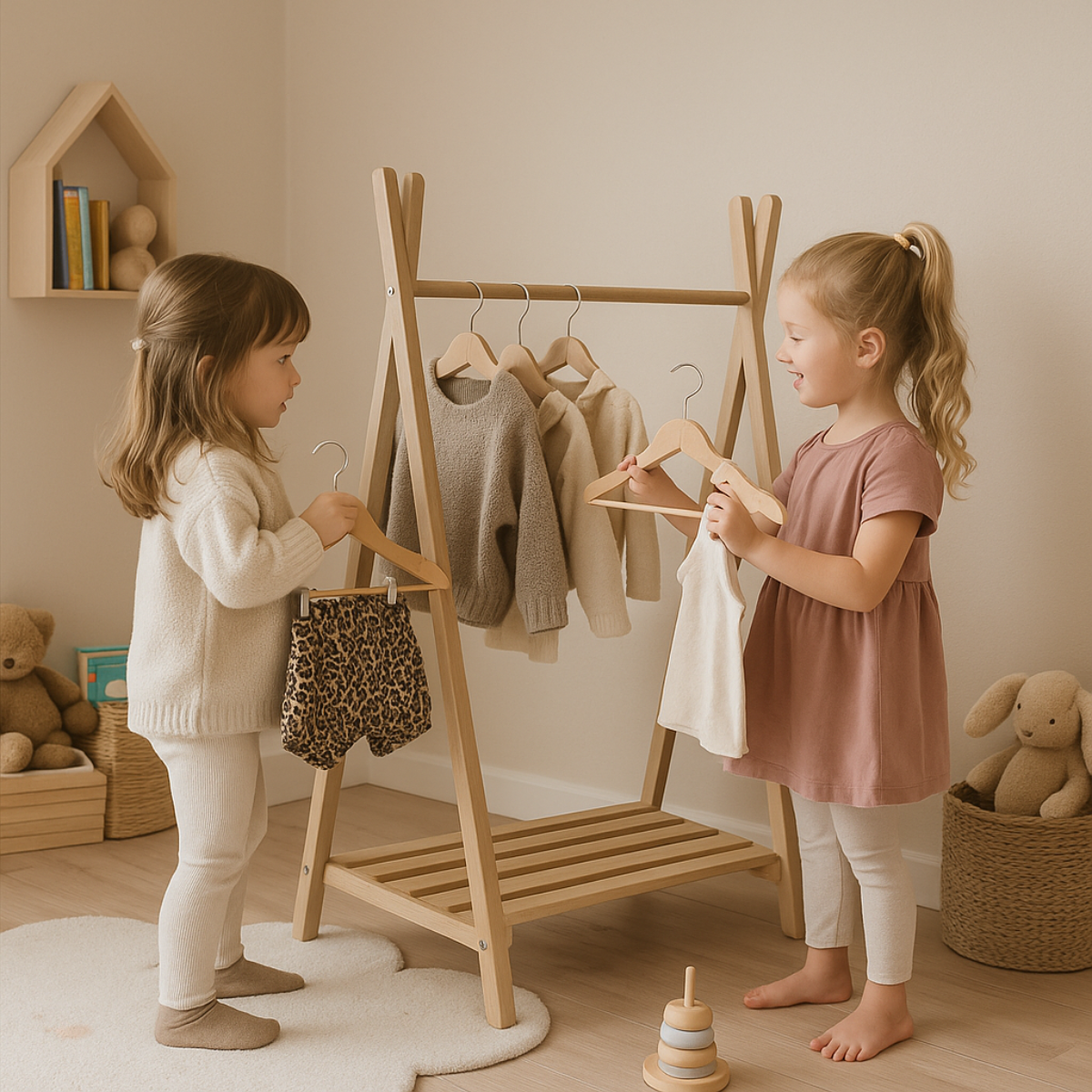 Soosie Kinder Kledingrek – Massief Beukenhout – Met Legplank – 120×70×40 cm – Naturel