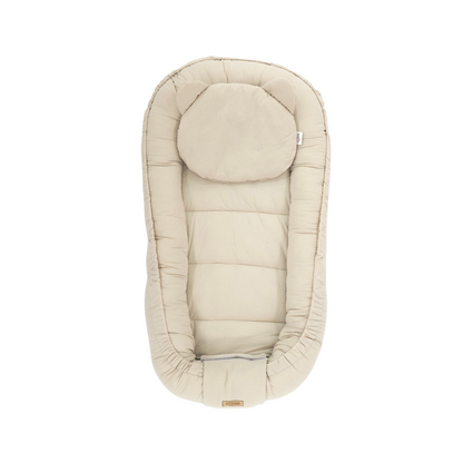 Soosie Babynestje – Katoen – Beige – 90×50 cm, Verstelbaar met Strikkoorden – Inclusief Kussentje – OEKO-TEX®, Anti-allergeen, Made in EU