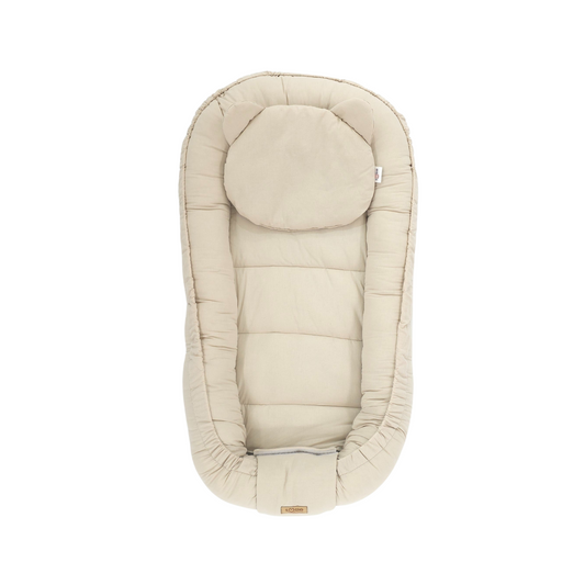 Soosie Babynestje – Katoen – Beige – 90×50 cm, Verstelbaar met Strikkoorden – Inclusief Kussentje – OEKO-TEX®, Anti-allergeen, Made in EU