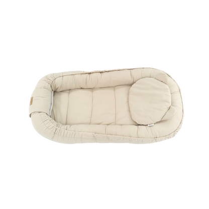 Soosie Babynestje – Katoen – Beige – 90×50 cm, Verstelbaar met Strikkoorden – Inclusief Kussentje – OEKO-TEX®, Anti-allergeen, Made in EU