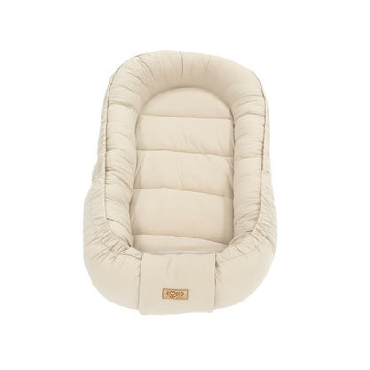 Soosie Babynestje – Katoen – Beige – 90×50 cm, Verstelbaar met Strikkoorden – Inclusief Kussentje – OEKO-TEX®, Anti-allergeen, Made in EU