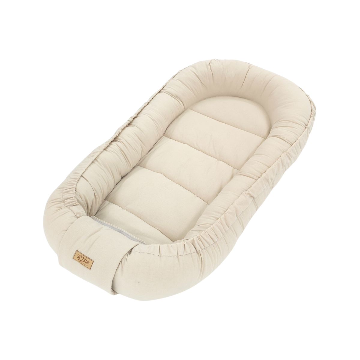 Soosie Babynestje – Katoen – Beige – 90×50 cm, Verstelbaar met Strikkoorden – Inclusief Kussentje – OEKO-TEX®, Anti-allergeen, Made in EU