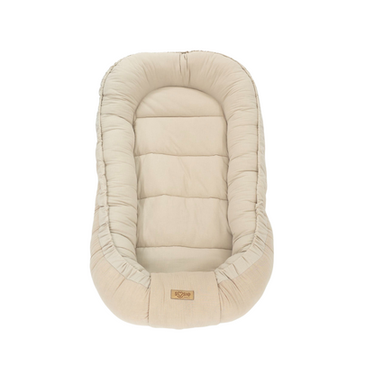 Soosie Babynestje met kussentje – Katoen & Mousseline – Dubbelzijdig – Beige – 90×50 cm - Verstelbaar met Strikkoorden – OEKO-TEX®, Anti-allergeen, Made in EU