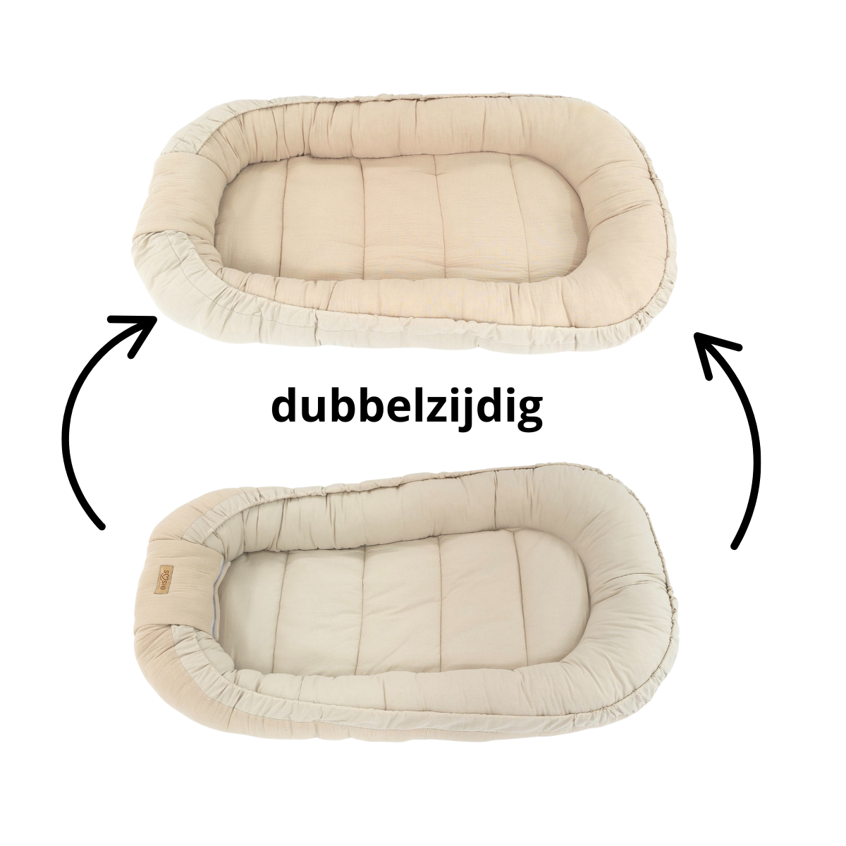 Soosie Babynestje met kussentje – Katoen & Mousseline – Dubbelzijdig – Beige – 90×50 cm - Verstelbaar met Strikkoorden – OEKO-TEX®, Anti-allergeen, Made in EU