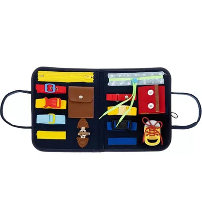 Manipulatiebord voor kinderen – opvouwbaar in tasje – 14 elementen