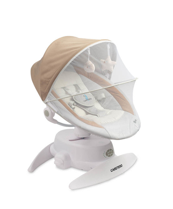 Caretero Opti elektrische babyschommel 360° met muskietennet, 0-12 maanden Bruin