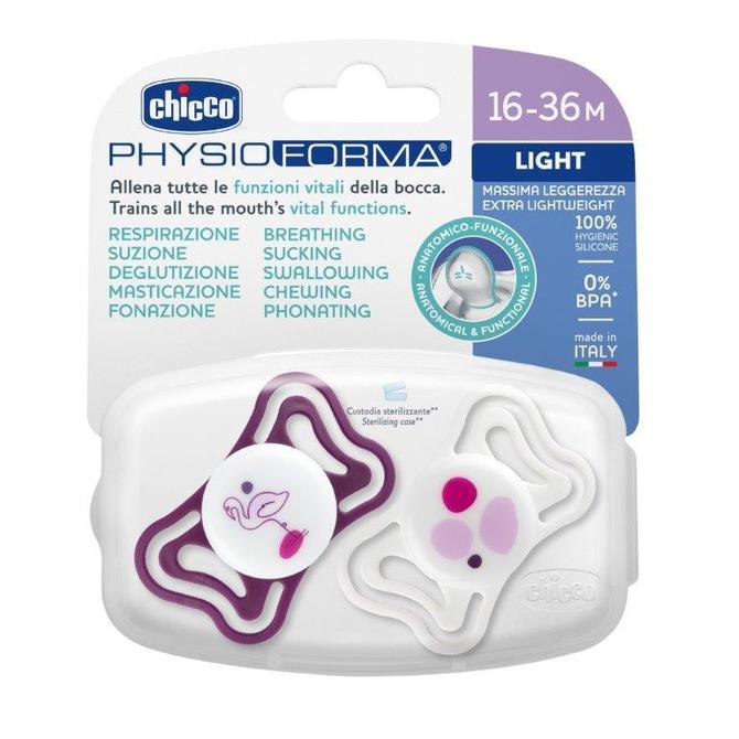 Chicco PhysioForma Light fopspeen silicone 16-36 maanden, 2 stuks, roze
