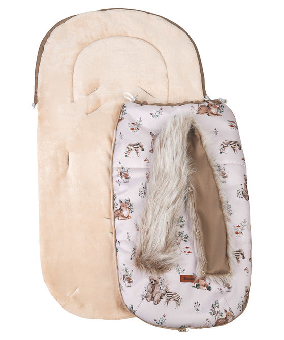 Sensillo North 3-in-1 wintervoetenzak 100 x 45 cm met capuchon en afneembaar bont Bos
