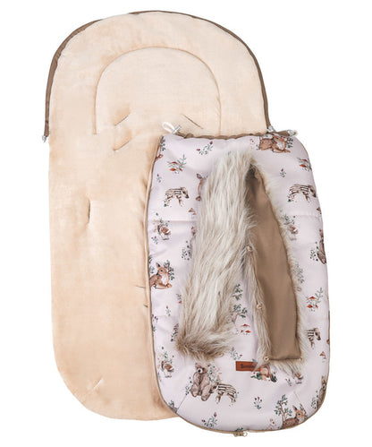 Sensillo North 3-in-1 wintervoetenzak 100 x 45 cm met capuchon en afneembaar bont Bos