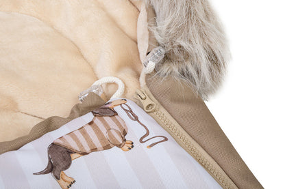 Sensillo North 3-in-1 wintervoetenzak 100 x 45 cm met capuchon en afneembaar bont Hondjes beige