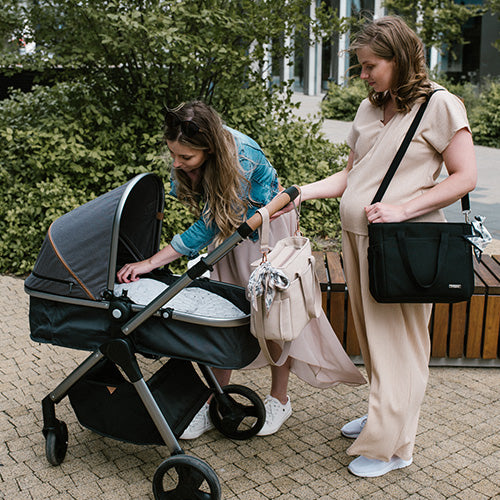 Babyono CARMEN luiertas voor kinderwagen – zwarte mommy bag met verschoonmat – 9 vakken – stijlvolle verzorgingstas