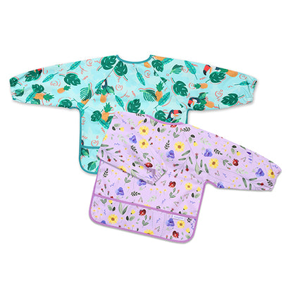 Longsleeve slabbetje GARDEN – waterproof slab met mouwen en opvangbak – 6m-2 jaar