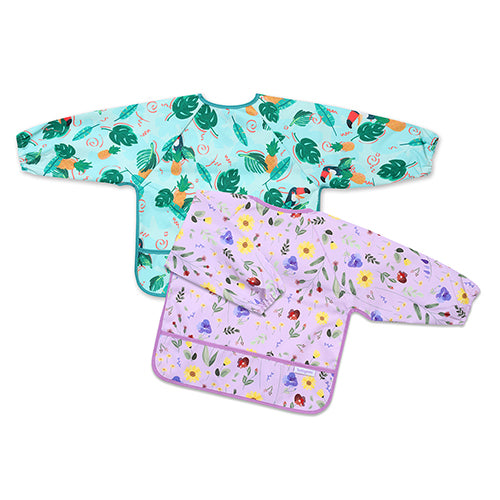Babyono longsleeve slabbetje GARDEN – waterproof slab met mouwen en opvangbak – 6m-2 jaar