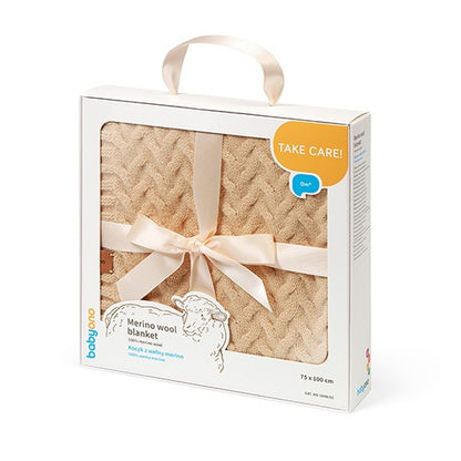 Merino wollen babydeken Donkerbeige in cadeaudoos met strik