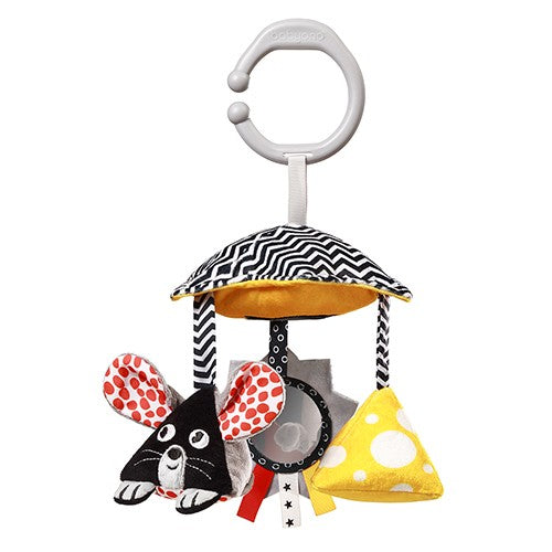 Kinderwagenspeeltje MOUSE met spiegeltje en rammelaars