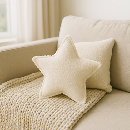 Sierkussen Ster – Kussentje - Teddy Bouclé – 45×45 cm – Crème